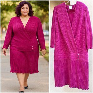 VOLUP Vintage 80s Magenta Pleated Dress Leslie Pomer 18W